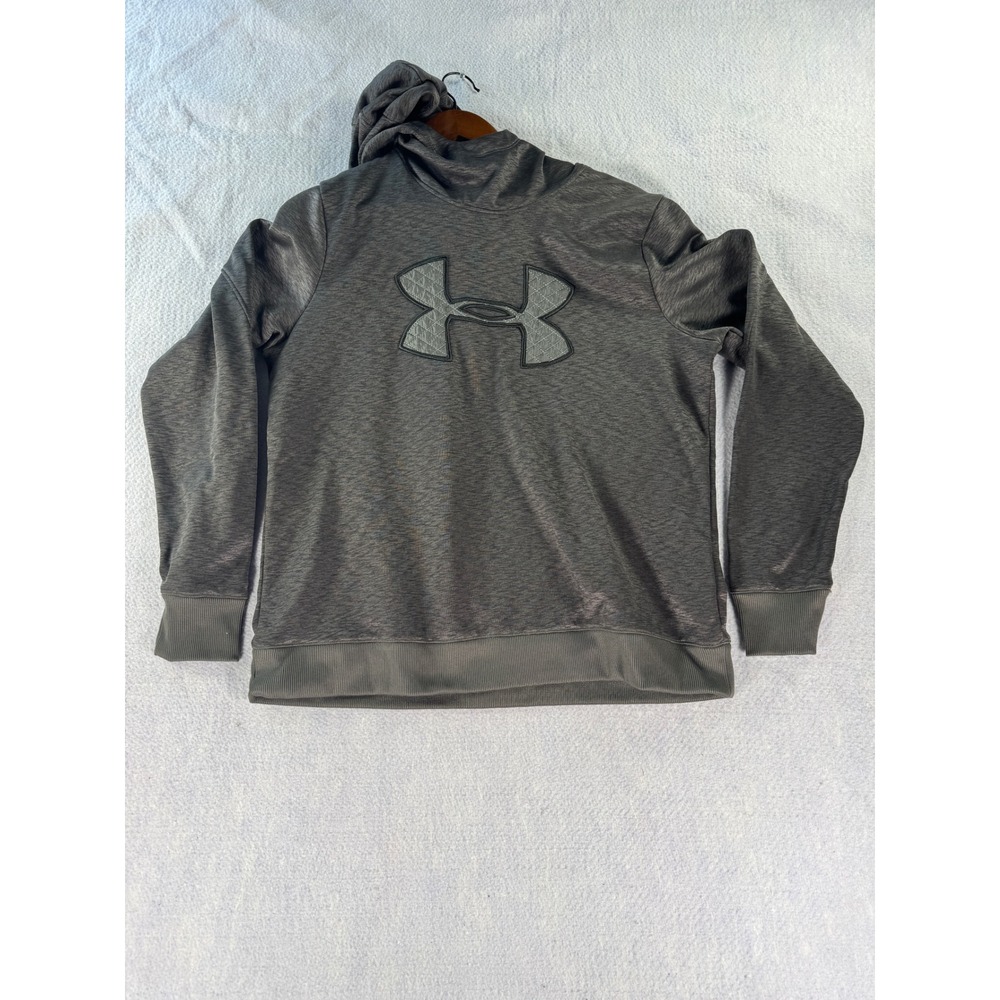 Under Armour ColdGear Hoodie Mens Large Grey Heathered Loose Fit Sweatshirt Logo